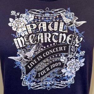 Paul McCartney Official Tee Live in Concert Tour 2009 Navy Floral Birds fits M/L